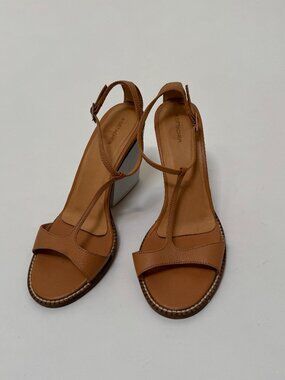 A Détacher Colorblock Wedge Sandals Tan Ivory Leather Architectural Heel 9